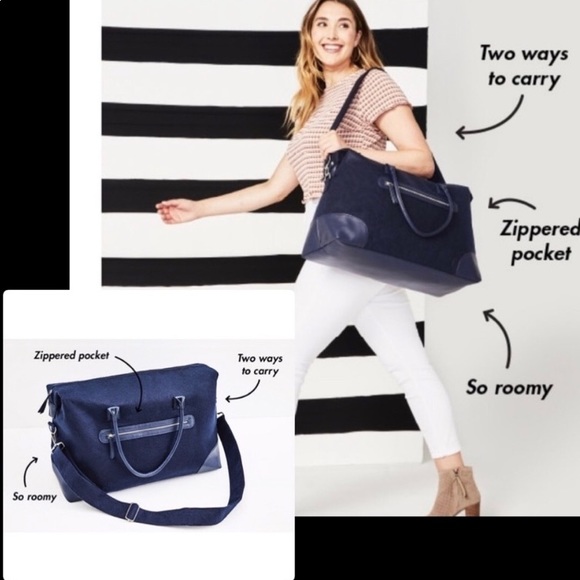 DSW Navy Felt Weekender Bag - Picture 3 of 6